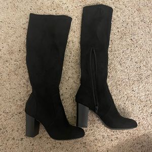 Black suede knee high boots